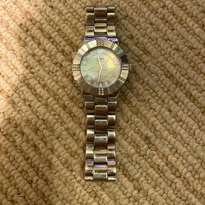 Guess silver watch, mother of pearl face